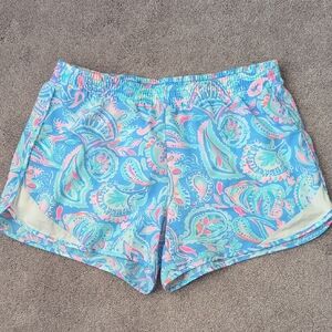 Lilly Pulitzer Luxeletic Blue and Pink Paisley Athletic Shorts